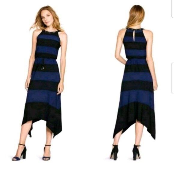 WHITE HOUSE BLACK MARKET Color Block Black Noble Blue Maxi Dress Size Small EUC - Picture 1 of 14